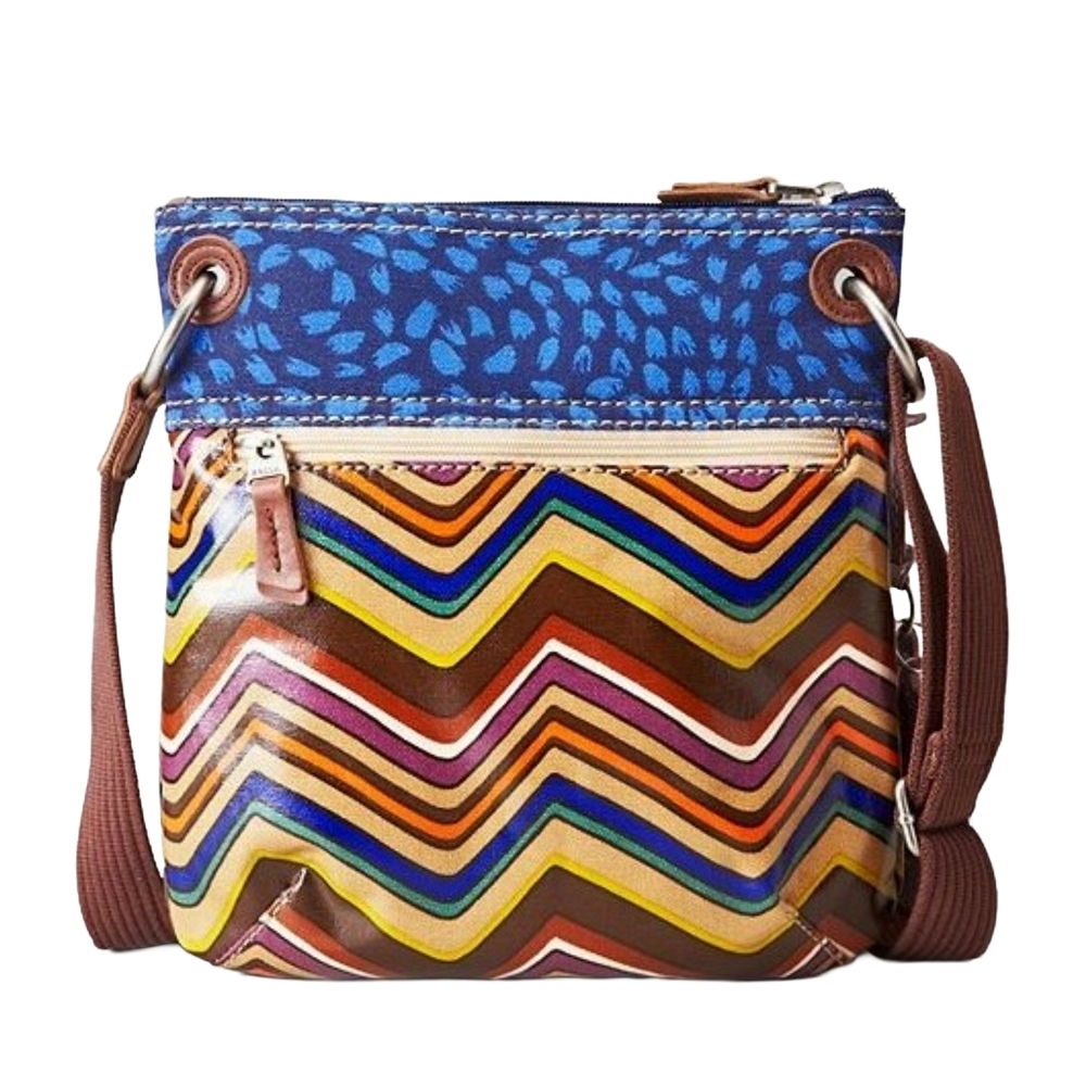 Fossil Multicolor Chevron Crossbody Bag with Blue Top - Picture 2 of 6